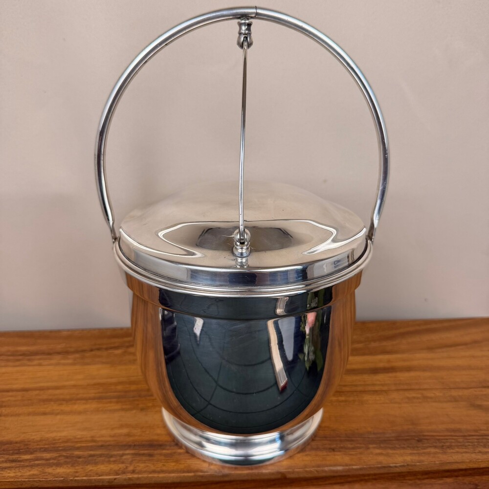 Poole & Co Silver Plated Hinged Insulated Ice Bucket Mid Century Modern